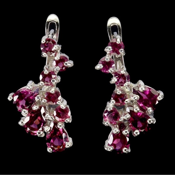 Elegant Natural Rhodolite Garnet Gemstone Earrings in 925 Sterling Silver! - Picture 5 of 8